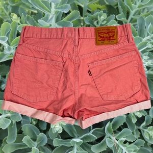 Coral Pink Levi’s 501 Cuffed Shorts, High Waisted Mom Shorts